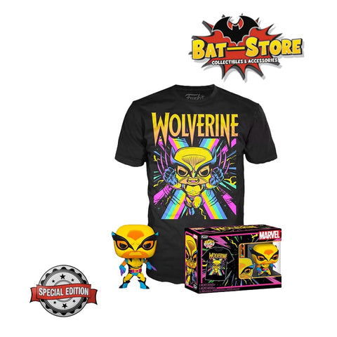 Funko Set Pop y Playera Wolverine Black Light Marvel X-Men